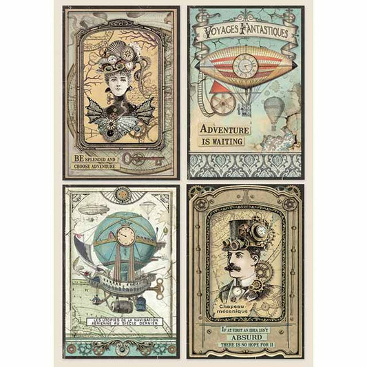 Stamperia Rice Paper A4 Voyages Fantastiques Cards (DFSA4368) for Decoupage