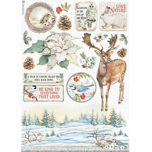 Stamperia Rice Paper A4 Winter Tales Poinsettia (DFSA4585)