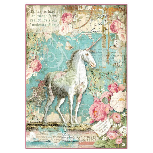 Stamperia Rice Paper A4 Wonderland Unicorn DFSA4271 for Decoupage