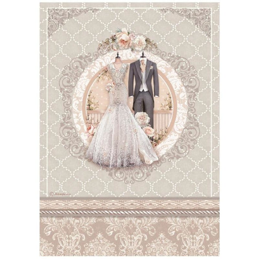 Stamperia Rice Paper A4 You and Me Wedding Dress (DFSA4695)