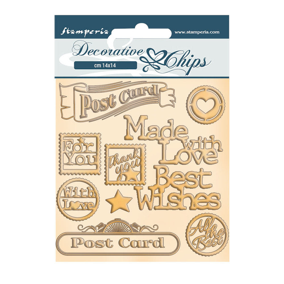 Stamperia Decorative Chips Romantic Christmas Post Card (SCB73)