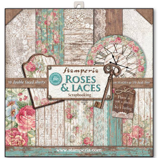 Stamperia Roses & Laces 12x12 Inch Paper Pack SBBL25 for Scrapbooking
