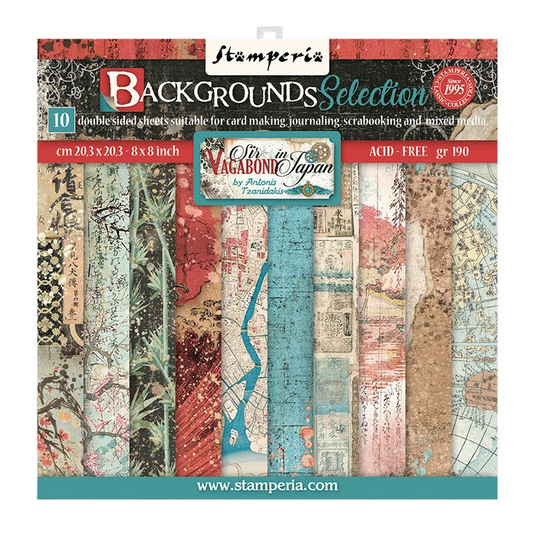 Stamperia Sir Vagabond in Japan Backgrounds 8x8 Inch Paper Pack (SBBS43)