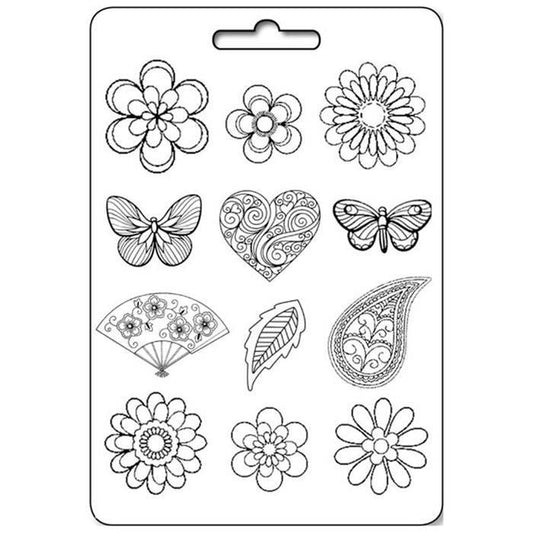 Stamperia Soft Maxi Mould Flowers, Hearts & Butterflies (K3PTA434)